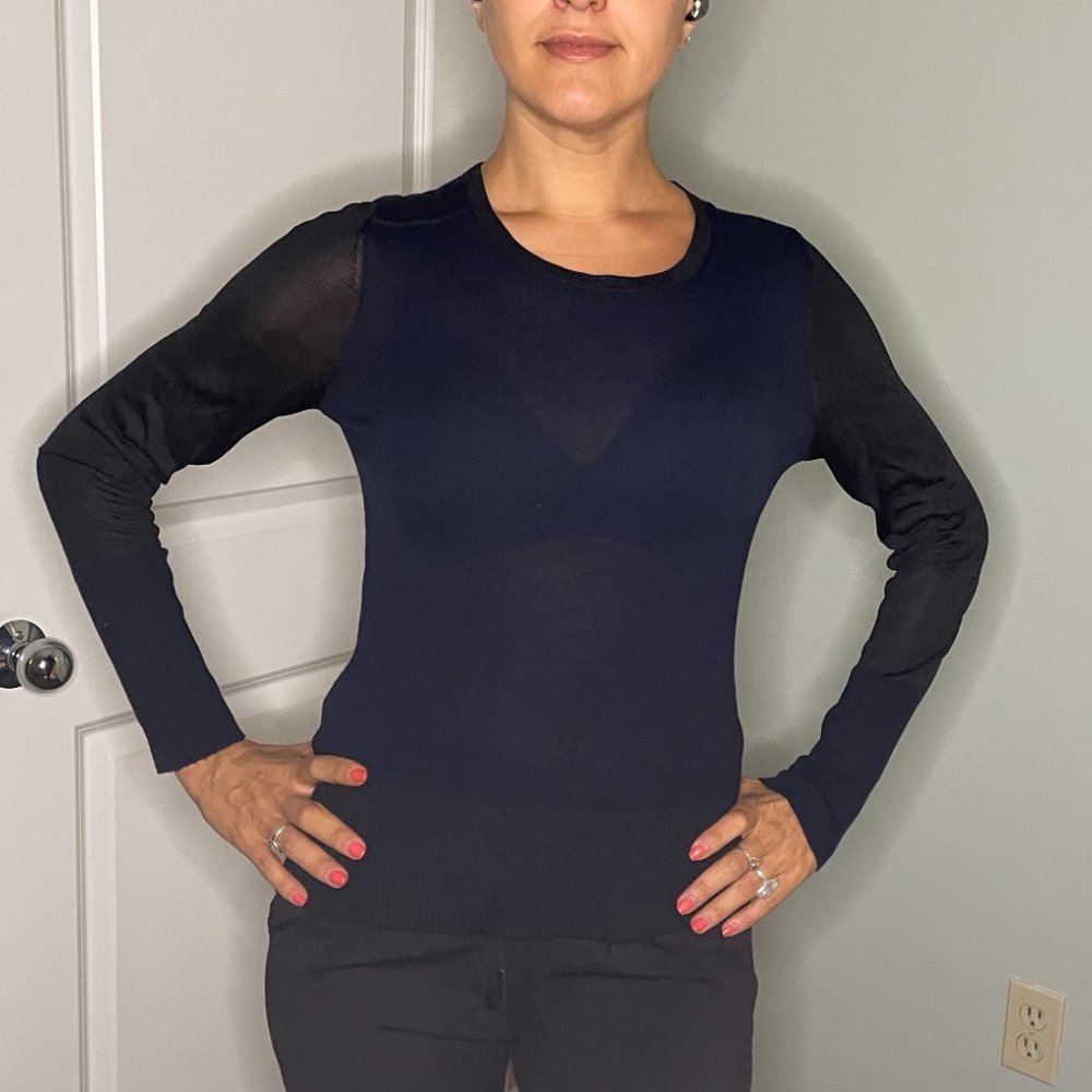 Rag & Bone Navy Blue and Black Pullover Sheer Sides Wool Rayon XS